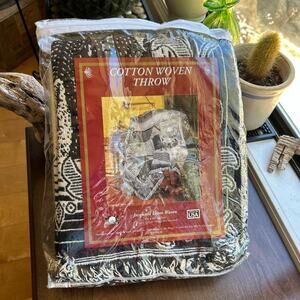 New JACQUARD COTTON LOOM WOVEN carriage ride THROW USA